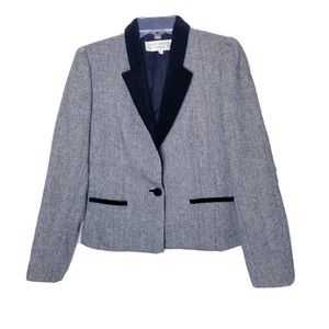 Jones New York Wool Blend Blazer Jacket Women Size 6 Velveteen Collar